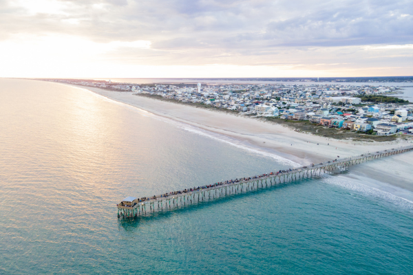 Aerial view of the Oceanana Pier in AB North Carolina