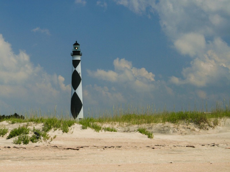 A lighthouse at Cape Lookout National Seashore in North Carolina.